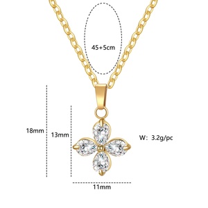 Custom Women's 18K Zircon Clavicle Chain Stainless Steel <b>Light</b> Luxury High Class Four <b>Leaf</b> Pendant Necklace Fashion Jewelry - Product Image 3