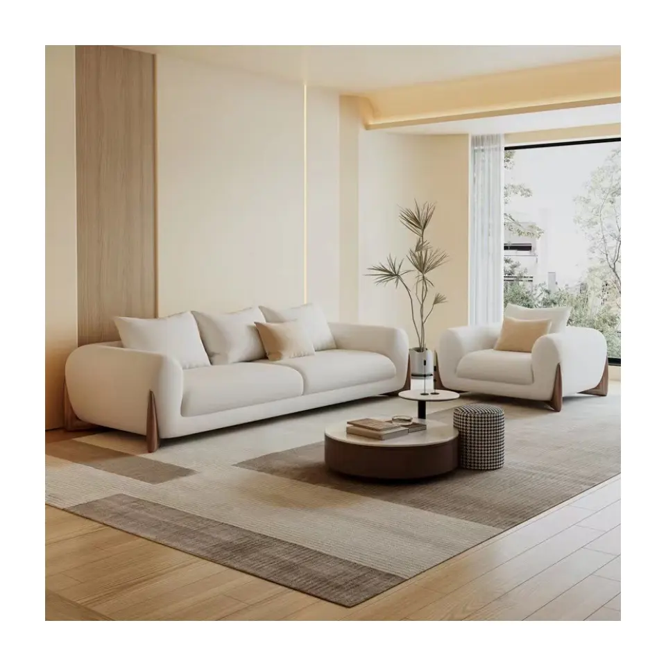 Nuovo divano in legno Set combinazione di cuoio moderno mobili interni in pelle tessuto moderno divano componibile
