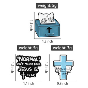 Broches en émail avec citations bibliques chrétiennes de Jésus, motif boîte à mouchoirs 'Il essuyera toutes les larmes', badges de revers, bijoux, cadeau pour amis - Product Image 6