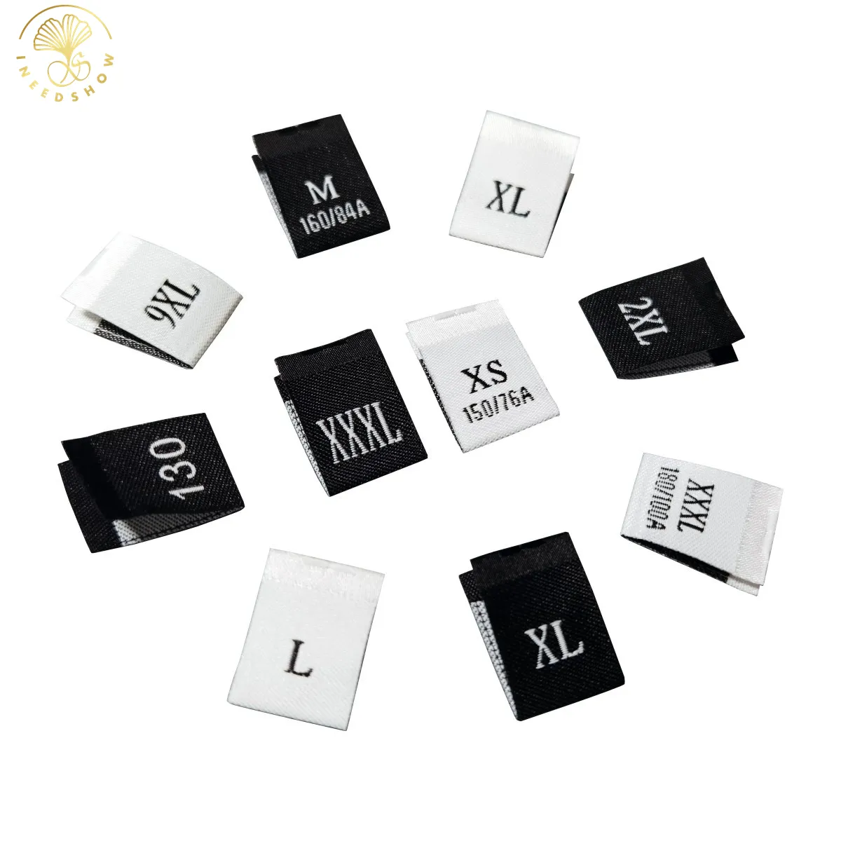 사용자 정의 S M L XL XXL 넥 라벨 인쇄 로고 의류 태그 센터 폴드 짠 크기 의류 라벨