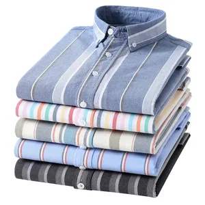 Custom Men's 100% Pure Cotton Oxford Striped Plaid Shirt Business Casual High Quality Button Up Shirt