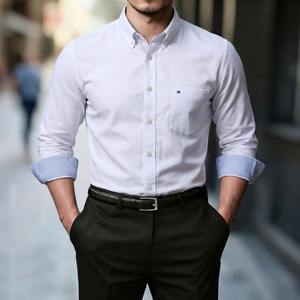 Camicia Oxford Bianca <span class=keywords><strong>Casual</strong></span> da <span class=keywords><strong>Uomo</strong></span> in Cotone e Poliestere con Bottoni, Taglia 5XL, Primavera - Product Image 1