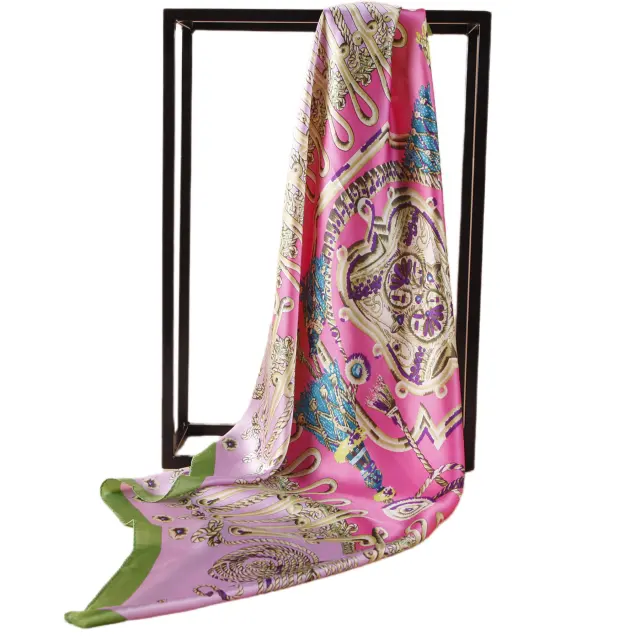 Superior 100% Silk Women Digital Printing 90*90cm Square Purple Twill Silk Scarf