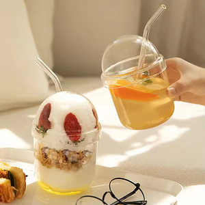 Garrafa de Água de Vidro Transparente Personalizada, Resistente ao Calor, Portátil, com Canudo e Tampa para Suco, Chá, Café e Sobremesas - Product Image 6