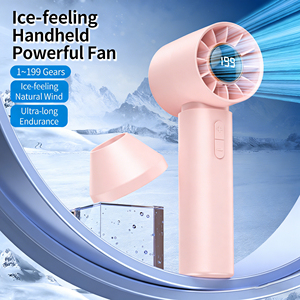 พัดลมมือถือขนาดเล็กพร้อมหน้าจอดิจิตอล 199 ระดับความเร็ว พัดลมเทอร์ไบน์แบบพกพาพลังสูงแบบชาร์จไฟได้สำหรับแขวนเอว - Product Image 1
