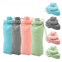 Bouteille d'eau pliable en silicone et plastique de qualité alimentaire, résistante aux hautes températures, pour le sport et les voyages en extérieur, 600 ml, vente en gros