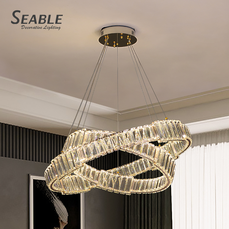 Pendant Lighting 2022 Gold Ring Crystal Champaign Gold Ceiling Mounted Hanging Light Chandelier Led Pendant Light