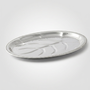 Elegante Bandeja de Servir Ovalada de Metal Pulido con Patrón de Hojas Abstractas, Plato Decorativo Residencial Elegante, Apto para Lavavajillas - Product Image 1