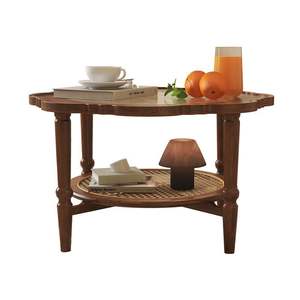 French Retro <b>Solid</b> <b>Wood</b> Round Coffee <b>Table</b> Glass <b>Top</b> Petal Shape Living Room Side <b>Table</b> New Style - Product Image 5