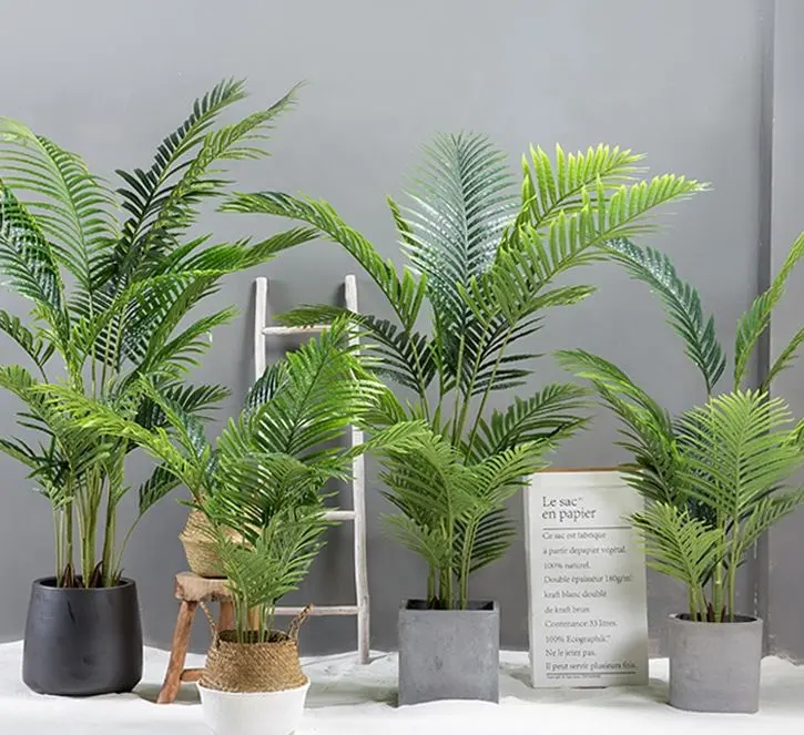 Toptan dekoratif doğal dokunmatik plastik areca ve phoenix palmiye ağacı yeşillik yapay bitki pot
