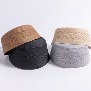 HZM-25279 Men's Religious Flat <strong>Top</strong> <strong>Hat</strong> Muslim Ethnic Hui <strong>Hat</strong> for Worship Breathable White <strong>Black</strong> Pure Color Cap - Product Image 3