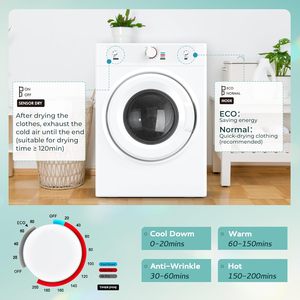 Secadora de Ropa Euhomy de 3.5 Pies Cúbicos y 1500W, Secadora Eléctrica con Tambor de Acero Inoxidable, Secadora de Ropa Compacta Blanca - Product Image 2