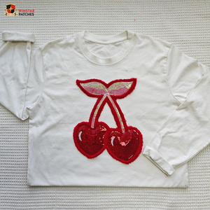 Thiết Kế Mới Tùy Chỉnh Ngày Valentine Lớn Bow Cherry Chenille Fluffy Long Lanh <span class=keywords><strong>Sequin</strong></span> Thêu Sắt Trên Các Bản Vá Lỗi Cho Quần Áo - Product Image 5