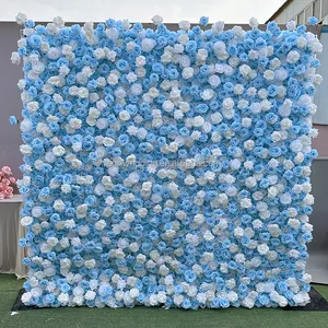 結婚式の装飾布バックロールアップ赤いバラの花の壁のためのサンウェディングシルク3D造花の壁