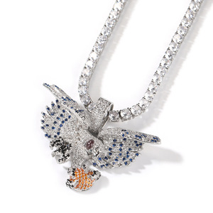 2024 Hip <span class=keywords><strong>Hop</strong></span> Vintage Rap Bijoux Plein Glacé CZ Diamant Oiseau Pendentif Exquis En Laiton Zircon Incrustation Coloré Cuivre Collier - Product Image 2