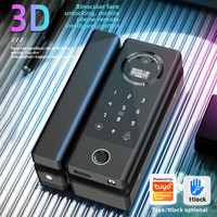 Cerradura Inteligente para Puerta de Vidrio con Reconocimiento Facial 3D, Control por Aplicación Tuya WiFi TTLock, Sin Llave, Sin Perforación, Cerradura Biométrica de Huella Dactilar sin Marco