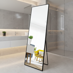 Aluminum Alloy <b>Rectangular</b> Corner Full-Length <b>Mirror</b> Black Frame Traditional Design for Villa Whole Body Beauty - Product Image 2