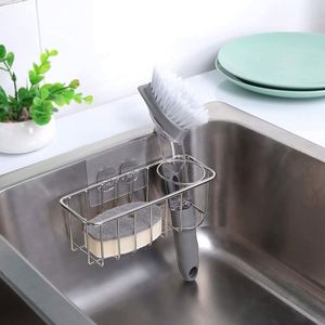 Adhesive Sponge Holder Brush Holder, 2 in 1 Sink <b>Caddy</b>, SUS304 Stainless Steel Rust Proof Water Proof - Product Image 4