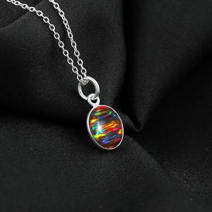 Black <b>Opal</b> Crystal Pendant <b>Necklace</b> Sterling Silver Bezel Setting Fire Play Gemstone Gift For Women Mom Her - Product Image 3