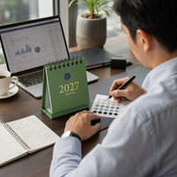 Mini calendrier de bureau 2027, 18 mois, reliure spirale, couverture 250g, impression numérique, logo personnalisé, cadeau promotionnel de bureau