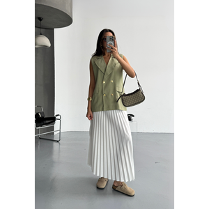 Gilet en lin vert avec boutons dorés, tissu tissé, broderie vintage, style streetwear coupe-vent - Product Image 6