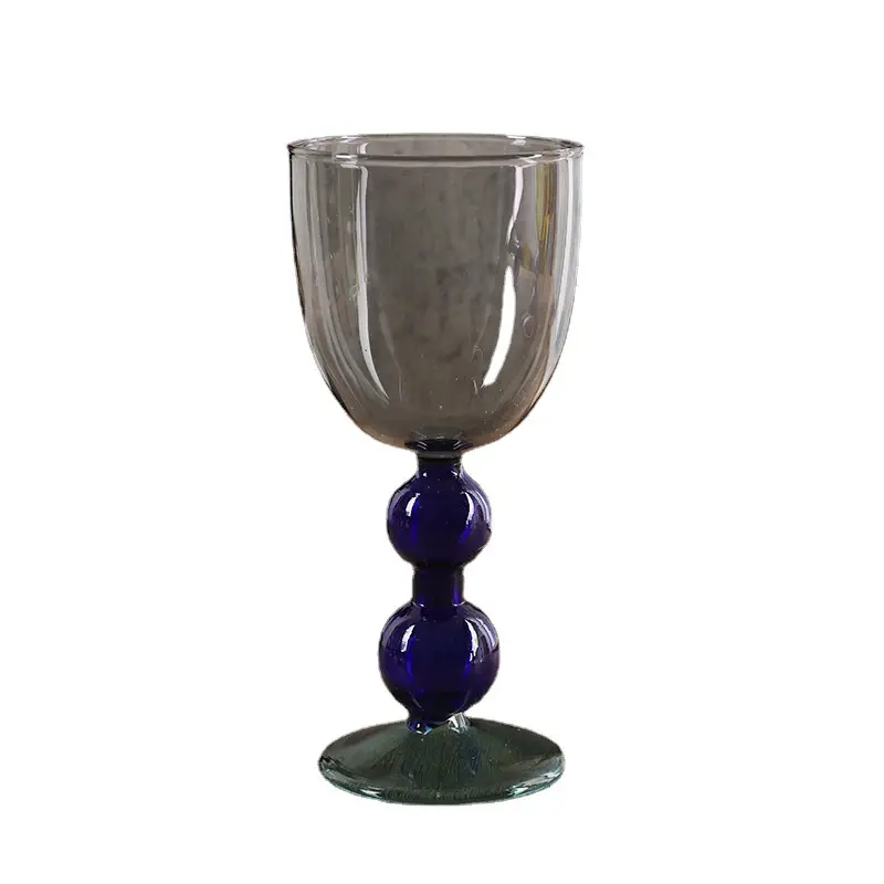 Creative Colored Glass Goblet Light Blue Double Ball Bottom Cup Red Wine for High Borosilicate Glass