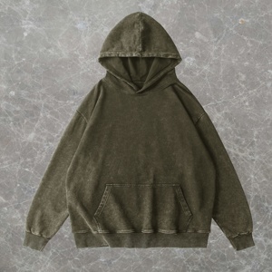 Offre Spéciale Logo personnalisé poids lourd 100% coton vierge en détresse acide lavage goutte épaule fermeture éclair à capuche pour hommes - Product Image 2