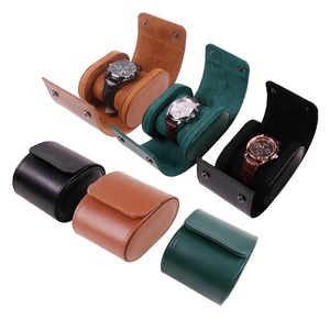 Custom Logo Luxury Watch Bag Black Brown Green PU Leather Watch Storage Case Travel Suede Watch <strong>Roll</strong> Packaging <strong>Box</strong> - Product Image 1