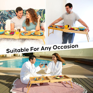 Table de lit pliable 2 en 1 pour petit-déjeuner, plateau de lit double pour deux personnes, plateau de lit pour couple à double usage, plateaux à nourriture peu encombrants, table de petit-déjeuner - Product Image 4