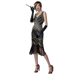 Robe de soirée <span class=keywords><strong>Charleston</strong></span> pour femme, style années 1920, avec paillettes et franges, costume de fête Great Gatsby, tenue vintage avec accessoires - Product Image 3