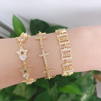 Bracelet étoile de luxe avec bijoux en diamant, Crucifix en laiton plaqué or, cœur amour croix CZ Bracelets en Zircon