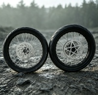 Ensemble de roues Supermoto KYZ 17 pouces entièrement noires, moyeu en alliage d'aluminium 7116-T6 à tirage droit avec pneus et pignon pour vélo électrique Sur-Ron Light Bee