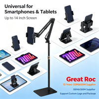 Support de tablette pour sol, base lourde, hauteur réglable de 2 m, rotation à 360°, support pour tablette et téléphone de 4 à 12,9 pouces