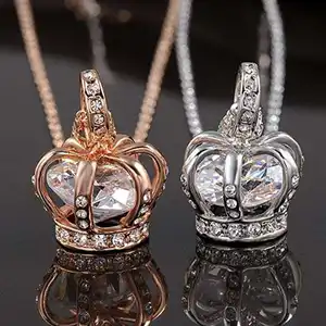 Toptan OEM/ODM özel 925 ayar gümüş kristaller kraliçe taç kolye kolye