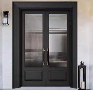 Porte Esterne in Legno Massello dal Design Moderno con <span class=keywords><strong>2</strong></span> Pannelli Laterali in Vetro, Porte Frontali a Doppia Anta in Legno per Case - Product Image 6