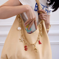 Accessoire de sac à main DIY avec barre de breloques interchangeable, motif squelette de poisson corail rouge et chaîne à maillons dorés, thème marin tropical