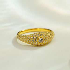 Classic 18K Gold Full Pave <b>Dome</b> <b>Ring</b> for DAILY LUXE Minimalist Statement Jewelry - Product Image 3