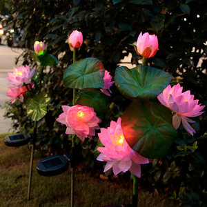 Lampes solaires de jardin en forme de fleur de lotus, LED, étanches, pour la décoration extérieure de la cour et du patio, lampes à piquet alimentées par l'énergie solaire - Product Image 3