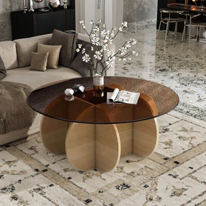 Table basse à pétales en bois massif vintage citrouille de style chabi exsudant la lumière, le luxe et la sensation haut de gamme - Product Image 5