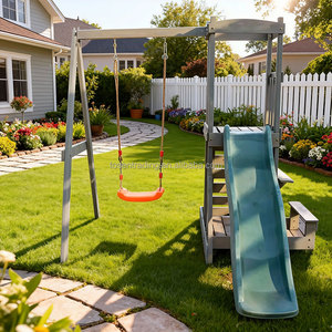 Ensemble de balançoires en bois d'extérieur moderne avec échelle d'escalade, chaise suspendue, jeux pour l'école, aire de jeux et mobilier d'extérieur - Product Image 1