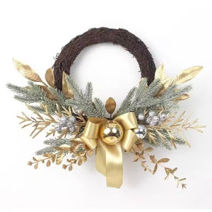 Premium Artificial Holiday Green Pine Xmas Tree Snow Golden <b>Door</b> Hanging <b>Christmas</b> <b>Wreath</b> <b>Christmas</b> Decorations - Product Image 2