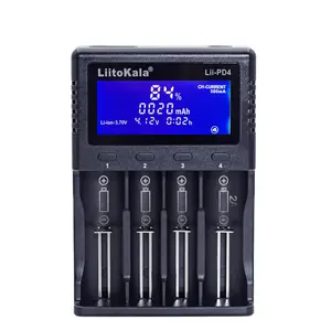 Carregador inteligente liitokala lii-PD4, 4 espaços, alta tecnologia, para li-ion 3.7v e nimh/cd 1.48v, células de bateria recarregáveis