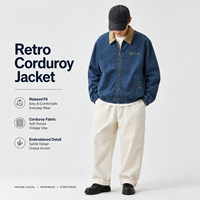 Blousons Bomber Vintage Personnalisés en Velours Côtelé, Col Contrastant, Fermeture Éclair Intégrale, Logo Brodé, Coupe Décontractée, Vêtements de Travail, Streetwear, Vêtements d'Extérieur, OEM