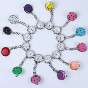 10 colors In Stock Pocket Watch Portable Smile Face Digital Clip-On Metal Breast Watch for Nurse