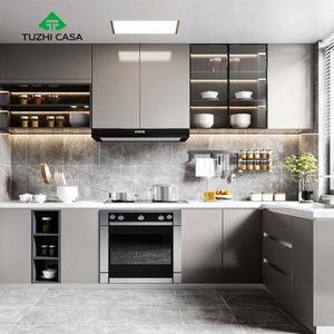 Fabrika toptan Modern lüks paslanmaz çelik alüminyum mutfak dolapları ile cam mutfak dolabı - Product Image 2