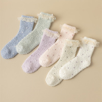 Nouveauté Chaussettes duveteuses en dentelle pour femmes, chaudes et douces, chaussons d'hiver personnalisés, chaussettes moelleuses
