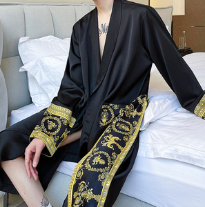 <span class=keywords><strong>Accappatoio</strong></span> Traspirante Stile Europeo Nero e Oro a Maniche Lunghe, Pigiama Stampato di Lusso per <span class=keywords><strong>Uomo</strong></span> e Ragazzo - Product Image 5