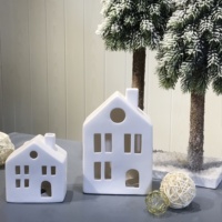 Vente en gros d'usine Maison de village de Noël classique en céramique blanche pure avec lumières LED