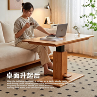 Table basse en bois massif réglable en hauteur, écologique, multifonctionnelle, en chêne, double usage bureau/table à manger, style moderne et minimaliste pour