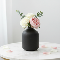 ARM LVG Ensemble de 3 vases cylindriques en porcelaine, style moderne minimaliste, noir mat, faits à la main, pour table, conteneur floral en céramique